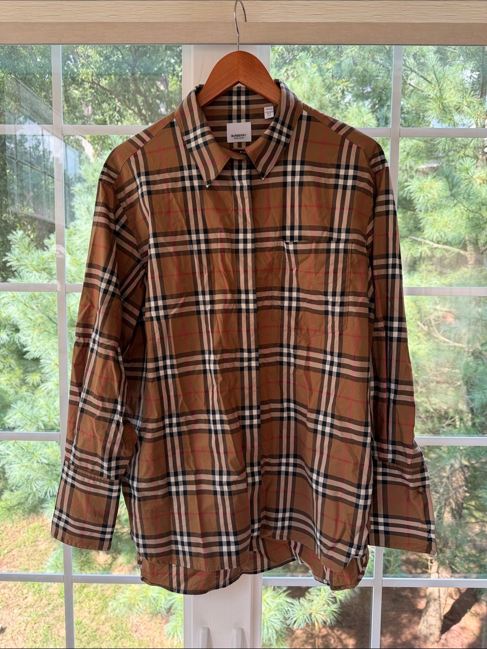 Burberry Tan Check Cotton Button-Down Shirt in Excellent Condition